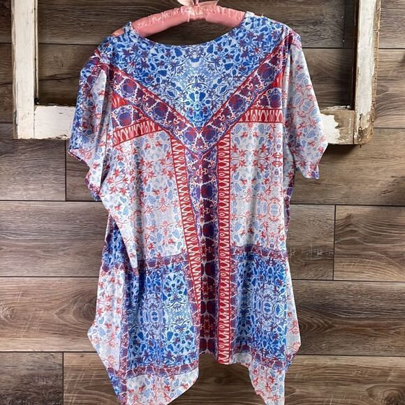 Gloria Vanderbilt Womens Embellished Tunic,Asymmetrical,Size 2X,Red,White,Blue - Picture 8 of 8